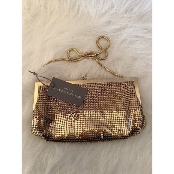 Whiting & Davis Double Ball Twist Gold Small Clutch - Picture 1 of 4
